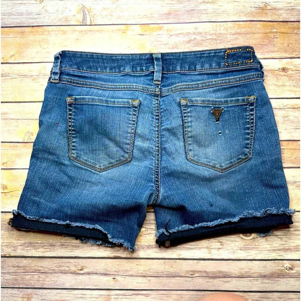 Guess Brittney Skinny Blue Denim Cutoff Jean Shorts Women's Size 27 Long Bermuda